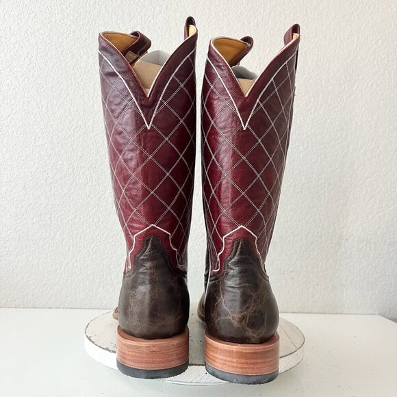 Rod Patrick Mens Cowboy Boots 14.5A Brown Mocha Bison Leather Square Toe Western - Picture 3 of 12